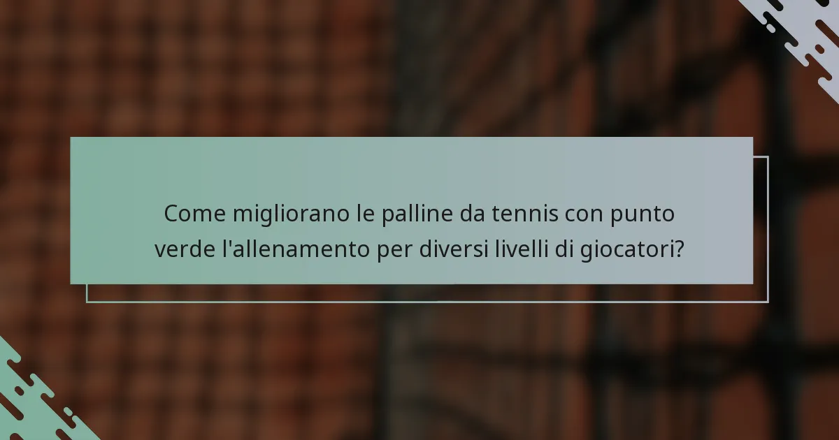 Come migliorano le palline da tennis con punto verde l'allenamento per diversi livelli di giocatori?